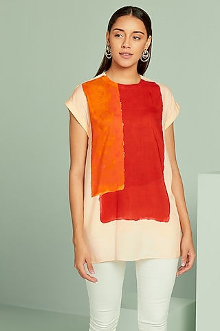 Orange & Peach Cotton Viscose Top by SEVENDC