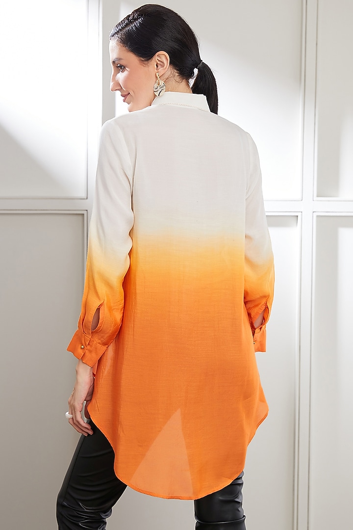 White & Orange Modal Satin Ombre Tie-Dyed Shirt by SEVENDC at Pernia's Pop Up Shop