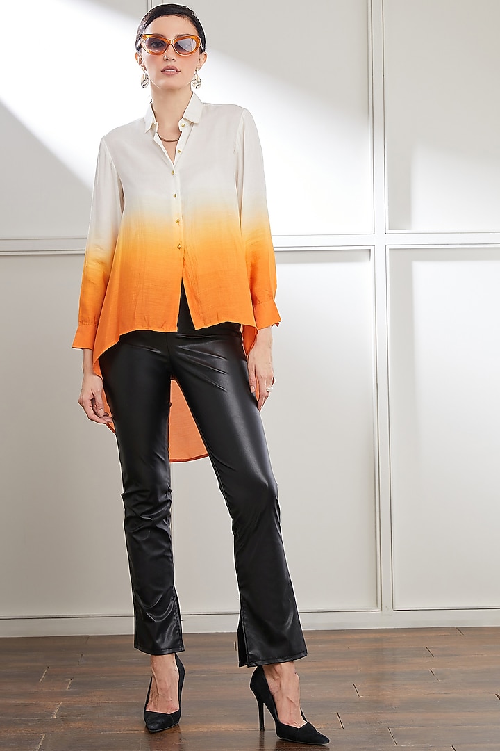 White & Orange Modal Satin Ombre Tie-Dyed Shirt by SEVENDC at Pernia's Pop Up Shop