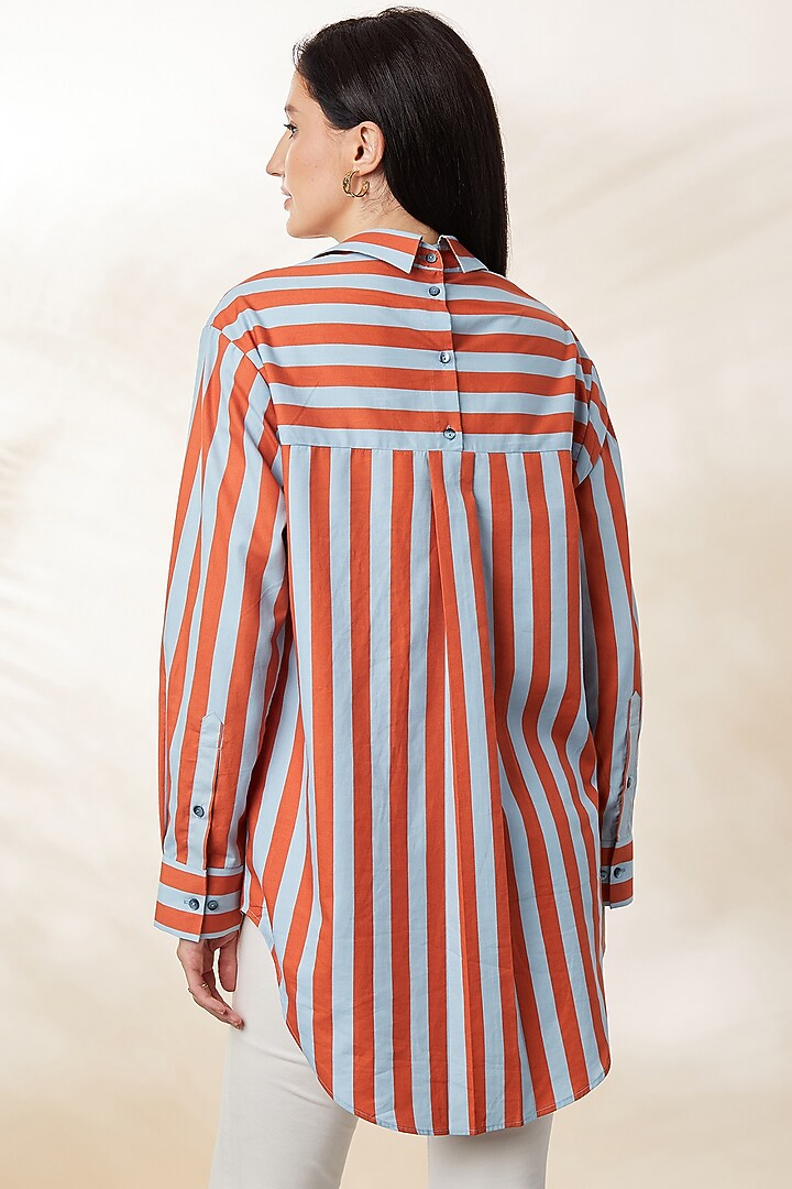 Blue & Orange Poplin Digital Printed Shirt by SEVENDC at Pernia's Pop Up Shop