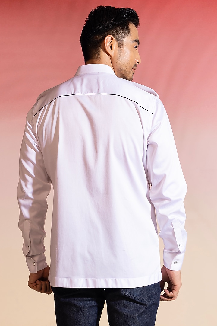 White Cotton Satin Printed Party Wear Shirt by SEVENDC MEN at Pernia's Pop Up Shop