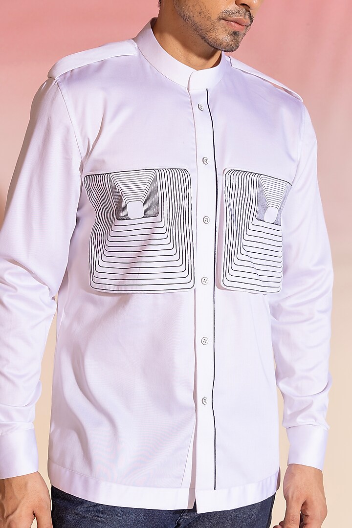 White Cotton Satin Printed Party Wear Shirt by SEVENDC MEN at Pernia's Pop Up Shop