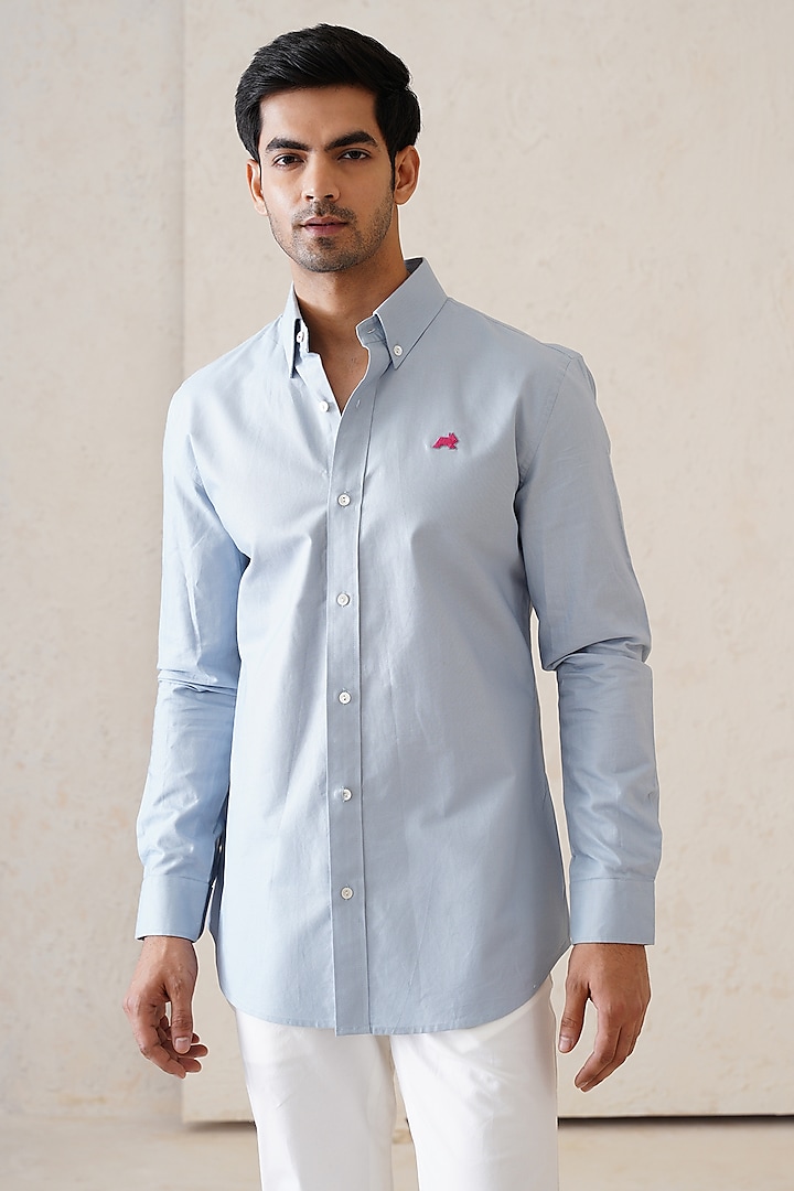 Dusty Blue Cotton Summer Shirt by SEVENDC MEN at Pernia's Pop Up Shop