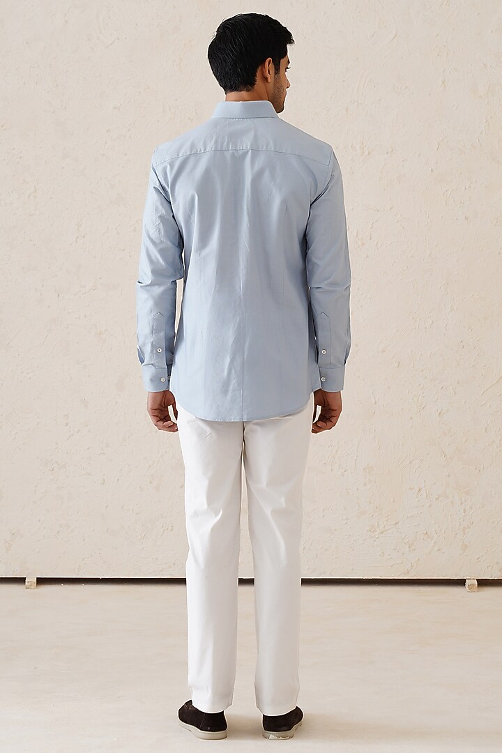 Dusty Blue Cotton Summer Shirt by SEVENDC MEN at Pernia's Pop Up Shop