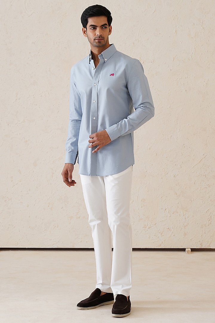 Dusty Blue Cotton Summer Shirt by SEVENDC MEN at Pernia's Pop Up Shop