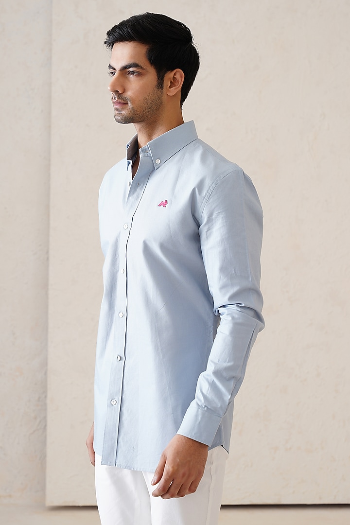 Dusty Blue Cotton Summer Shirt by SEVENDC MEN at Pernia's Pop Up Shop
