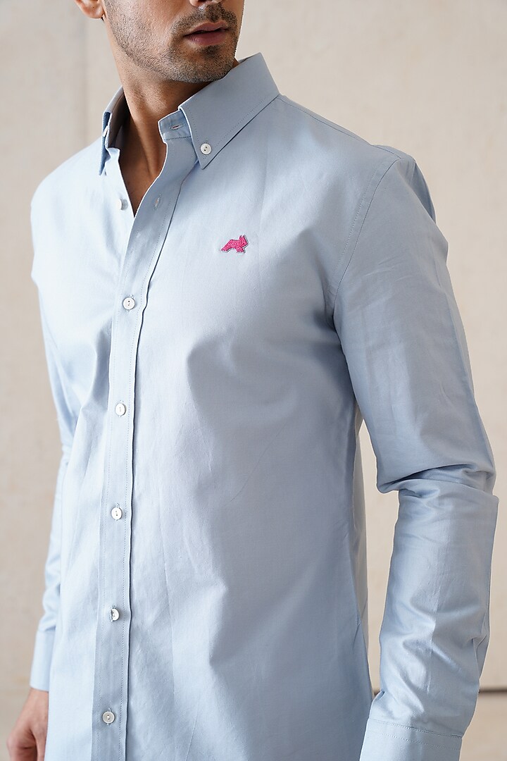 Dusty Blue Cotton Summer Shirt by SEVENDC MEN at Pernia's Pop Up Shop
