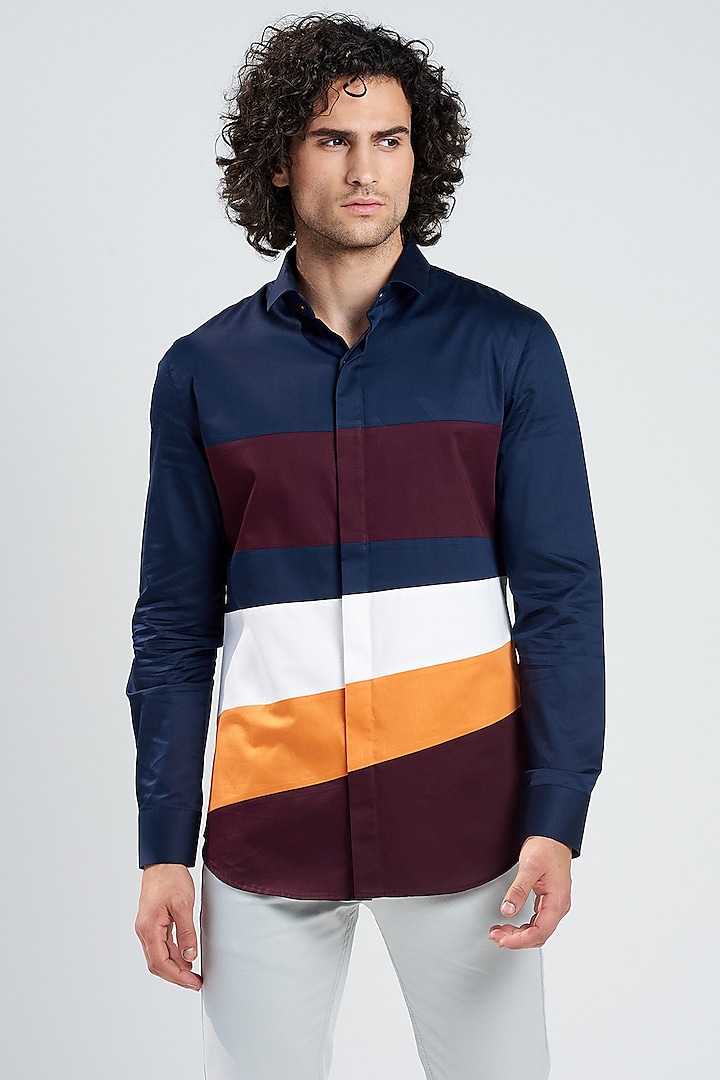 Multi-Coloured Cotton Satin Shirt by SEVENDC MEN