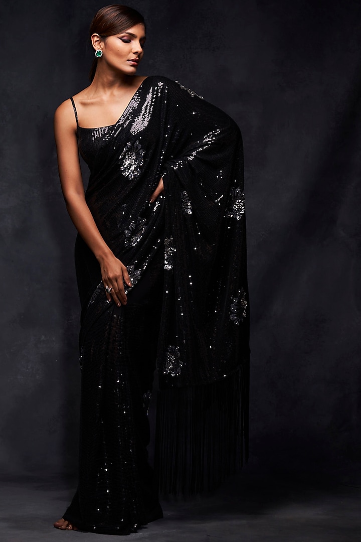 Black Embroidered Saree Set by Seema Gujral