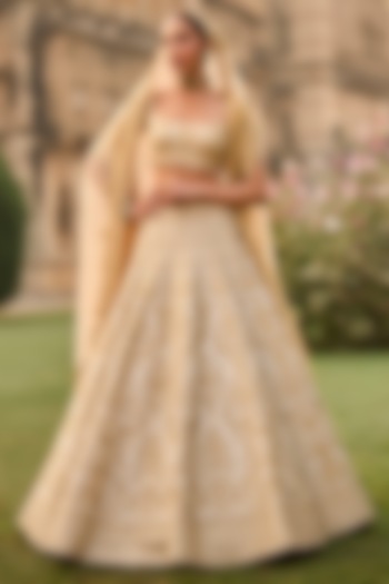 Ivory Raw Silk Threadwork Bridal Lehenga Set by Seema Gujral at Pernia's Pop Up Shop