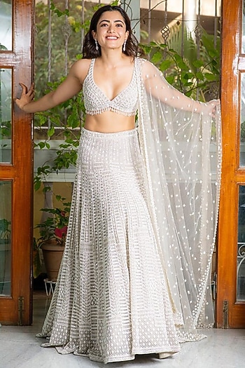 Grey Embroidered Bridal Lehenga Set by Seema Gujral at Pernia's Pop Up Shop