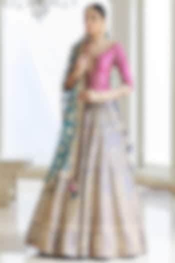Blue & Pink Embroidered Bridal Lehenga Set by Seema Gujral at Pernia's Pop Up Shop