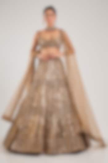 Gold Net Crystal Embroidered Bridal Lehenga Set by Seema Gujral at Pernia's Pop Up Shop