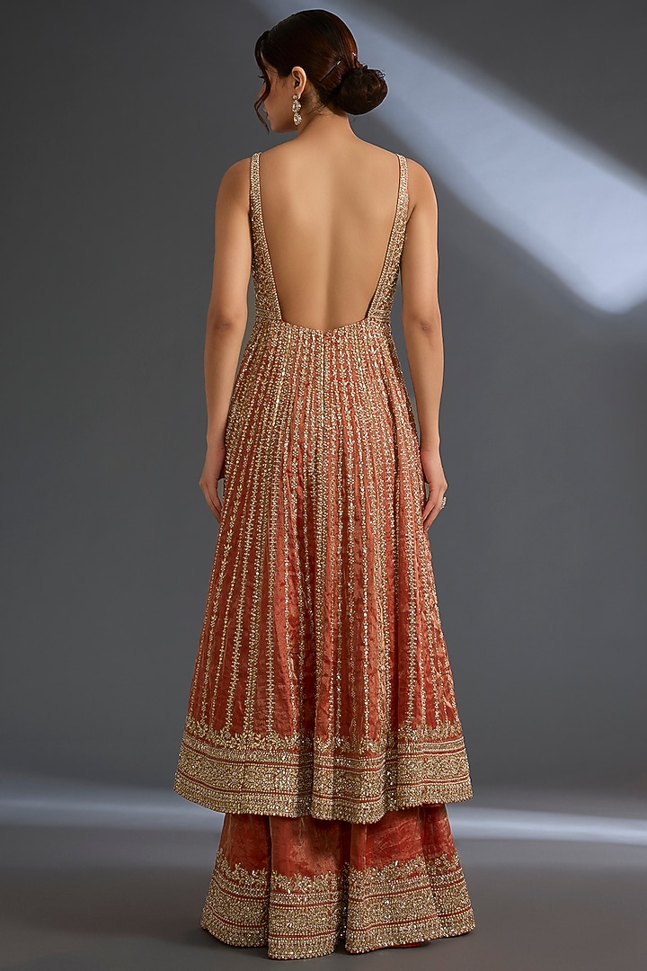 Burnt Orange Tissue Silk Gota Patti Embroidered Bridal Sharara Set by Seema Gujral at Pernia's Pop Up Shop