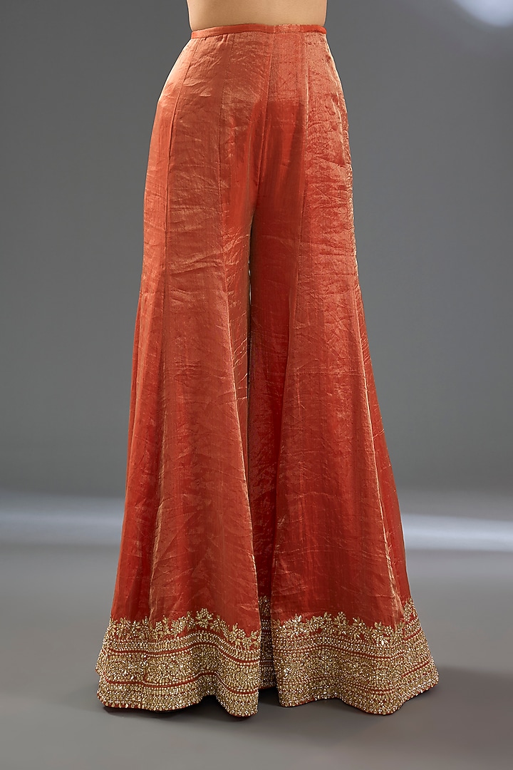 Burnt Orange Tissue Silk Gota Patti Embroidered Bridal Sharara Set by Seema Gujral at Pernia's Pop Up Shop
