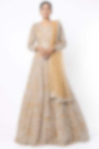 Gold Embroidered Anarkali Set by Seema Gujral