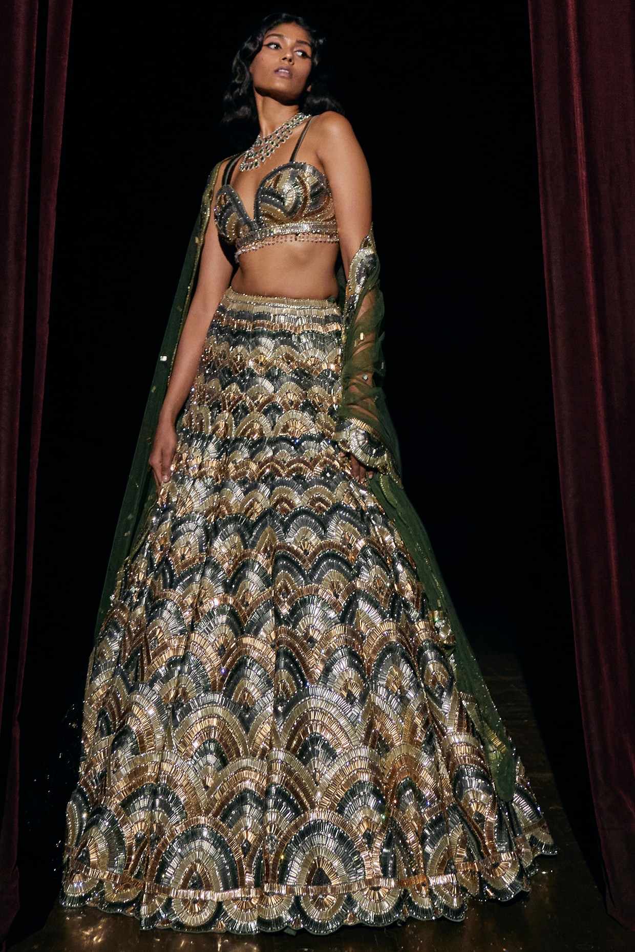 Silver Embroidered Lehenga Set Design by Seema Gujral at Pernia's Pop Up  Shop 2024