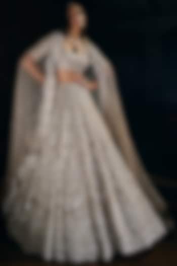 Nude Raw Silk Pearl & Sequins Embroidered Bridal Lehenga Set by Seema Gujral at Pernia's Pop Up Shop