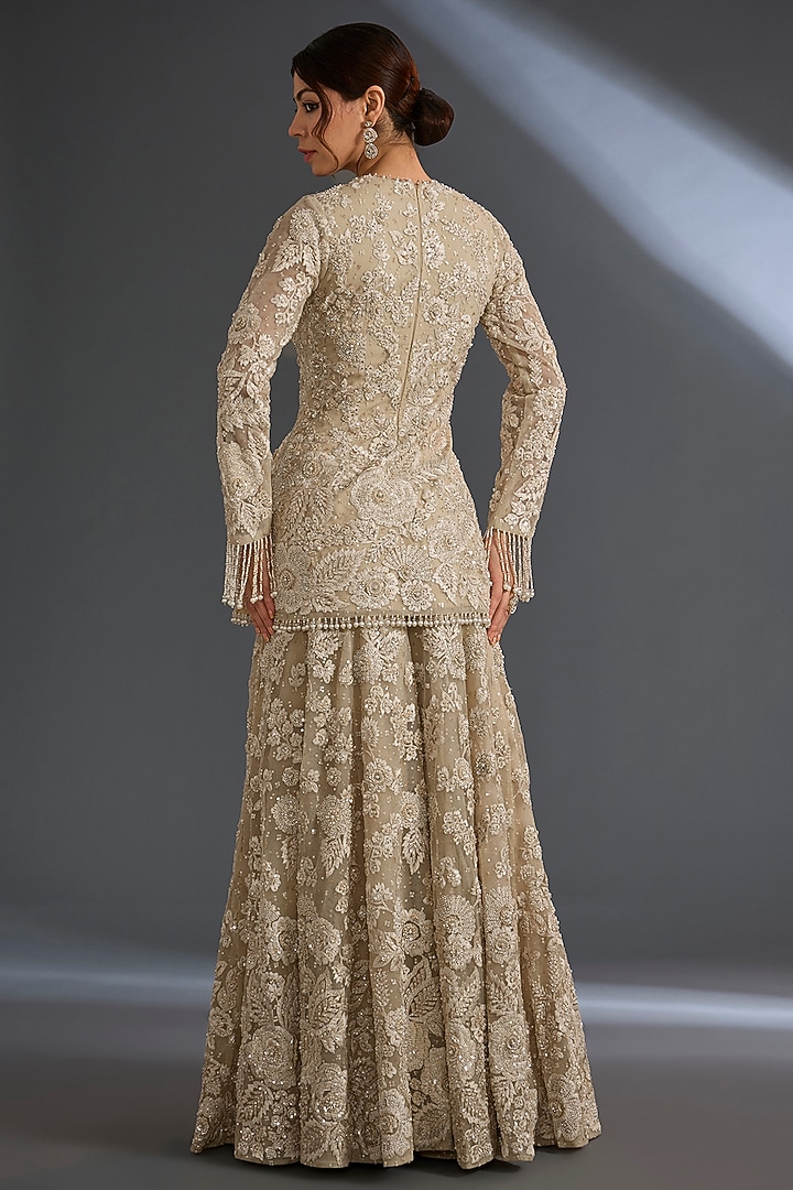 Nude Net Bead Embroidered Bridal Sharara Set by Seema Gujral at Pernia's Pop Up Shop