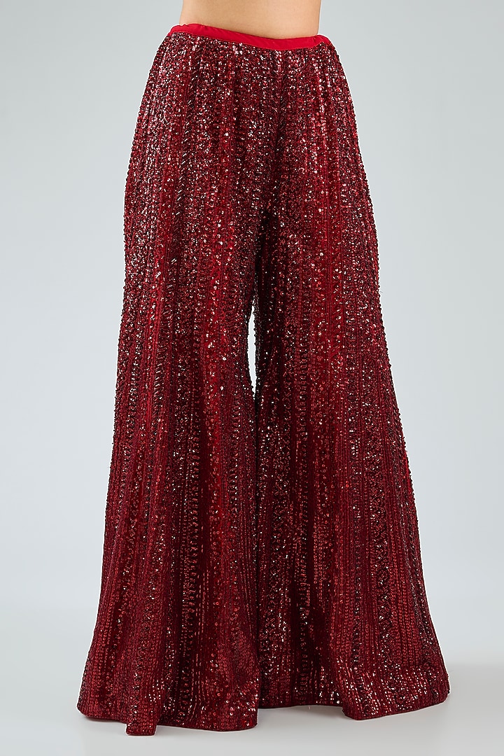 Red Net Embroidered Bridal Sharara Set by Seema Gujral at Pernia's Pop Up Shop
