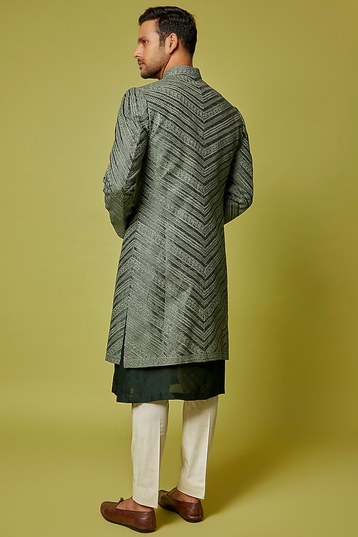 Metallic Raw Silk Dori Embroidered Groom Sherwani Set by Seema Gujral Men at Pernia's Pop Up Shop