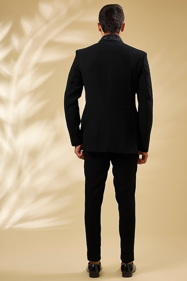 Black Suiting Fabric Embroidered Tuxedo Set by Seema Gujral Men at Pernia's Pop Up Shop