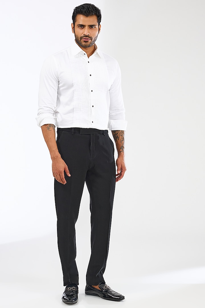 Black Satin Bugle Bead Embroidered Tuxedo Set by Seema Gujral Men at Pernia's Pop Up Shop