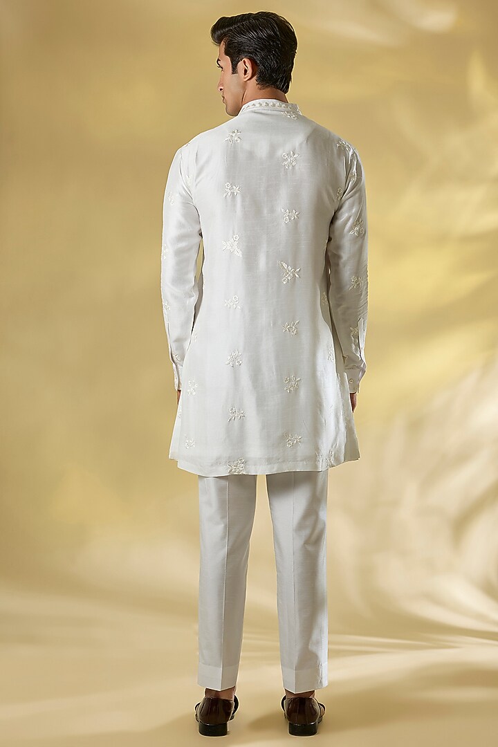 Multi-Colored Matka Silk Thread Embroidered Open Groom Sherwani Set by Seema Gujral Men at Pernia's Pop Up Shop