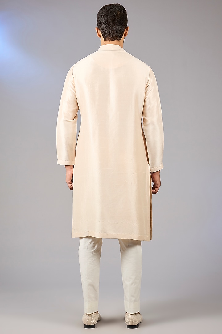 Ivory Raw Silk Sequins Embroidered Groom Sherwani Set by Seema Gujral Men at Pernia's Pop Up Shop