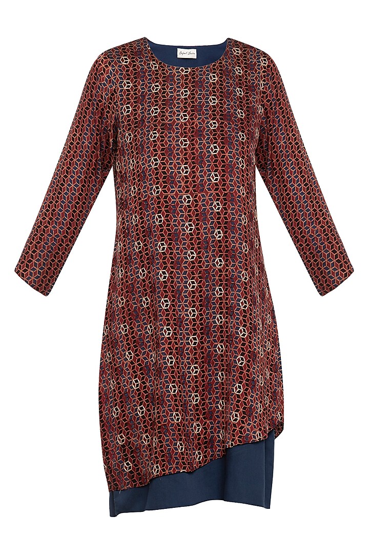 Maroon and blue embroidered layered dress by SEJAL JAIN
