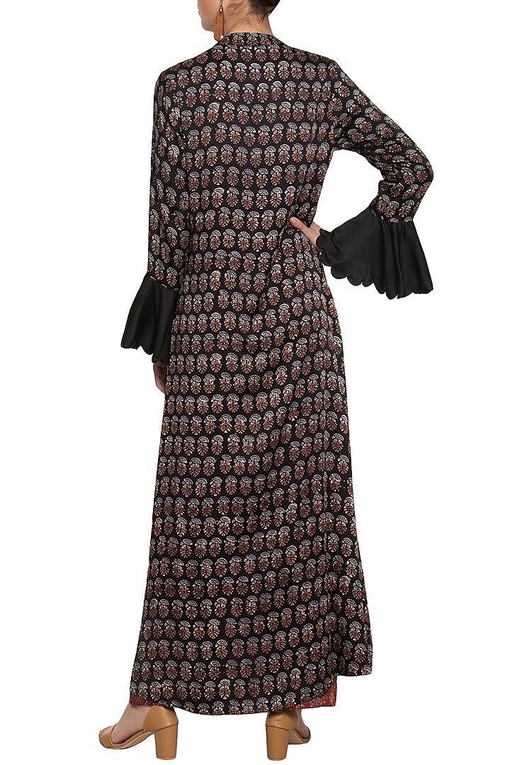 Black and maroon embroidered cape with top and pants by SEJAL JAIN at Pernia's Pop Up Shop