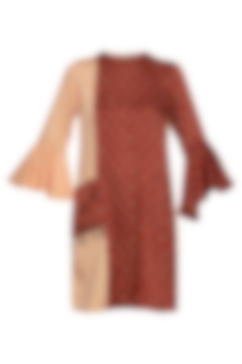 Maroon and peach embroidered shift dress by SEJAL JAIN
