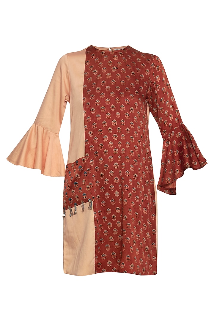 Maroon and peach embroidered shift dress by SEJAL JAIN