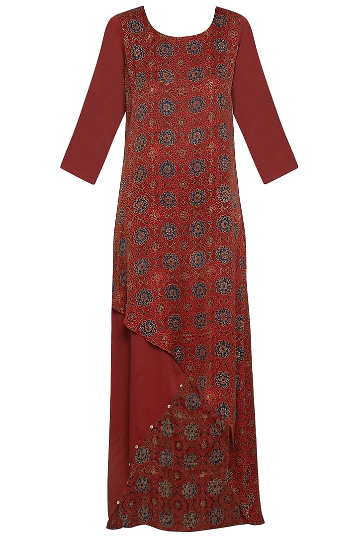 Maroon embroidered asymmetrical gown by SEJAL JAIN