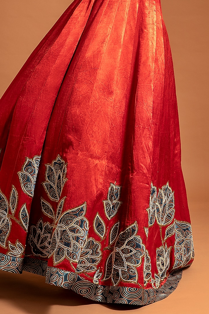 Scarlet Red Embroidered Draped Engagement Gown by SEJAL KAMDAR at Pernia's Pop Up Shop