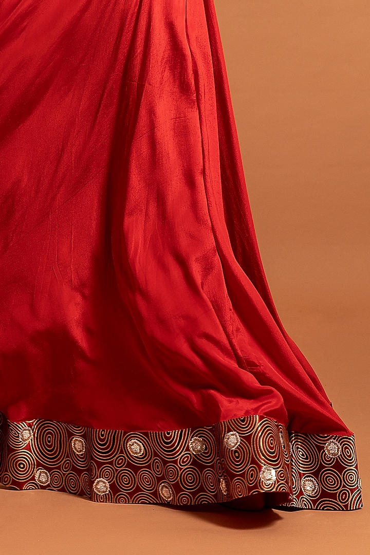 Cherry Red Embroidered & Printed Umbrella Engagement Gown by SEJAL KAMDAR at Pernia's Pop Up Shop