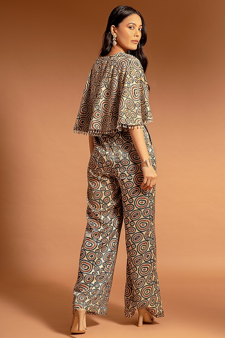 Gold Printed & Embroidered Jumpsuit by SEJAL KAMDAR at Pernia's Pop Up Shop