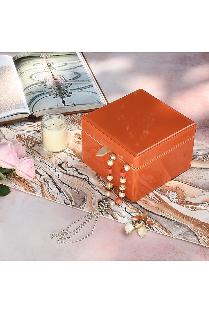 Orange Tinted Glass & Cotton Suede Handcrafted Jewellery Utility Box by Serein Wellness at Pernia's Pop Up Shop