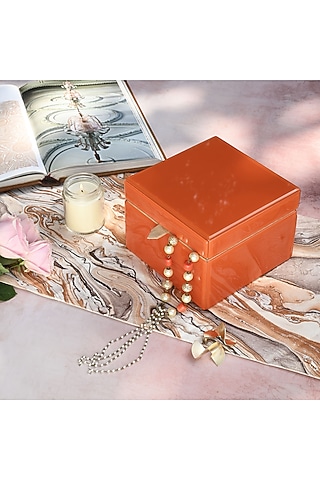 Orange Tinted Glass & Cotton Suede Handcrafted Jewellery Utility Box by Serein Wellness