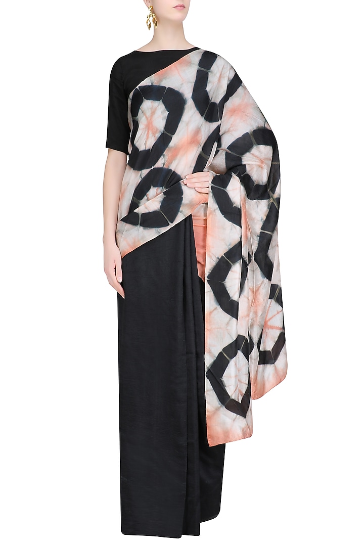 Pure and peach silk Clamp dyed saree