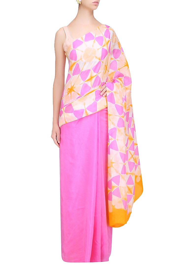Blush pink and golden yellow Pure silk Clamp dyed saree
