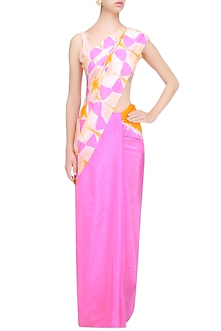 Blush Pink and Golden Yellow Pure Silk Clamp Dyed Saree by RESHA