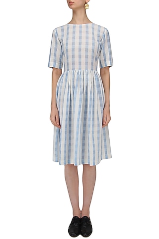 White and Blue Soho Dress by Label Ishana