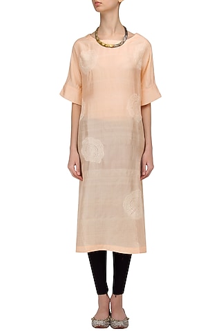 Onion Pink Floral Work Kurta by Label Ishana