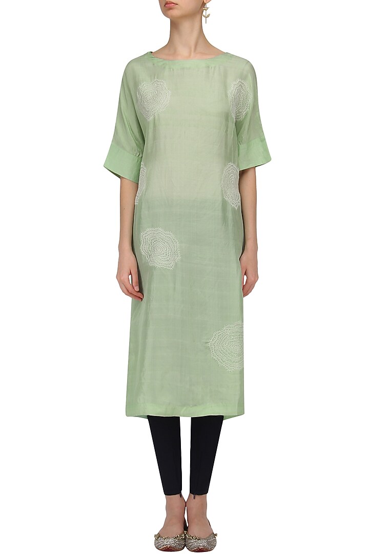 Pista green floral work kurta available only at Pernia's Pop Up Shop.
