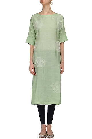 Pista Green Floral Work Kurta by Label Ishana