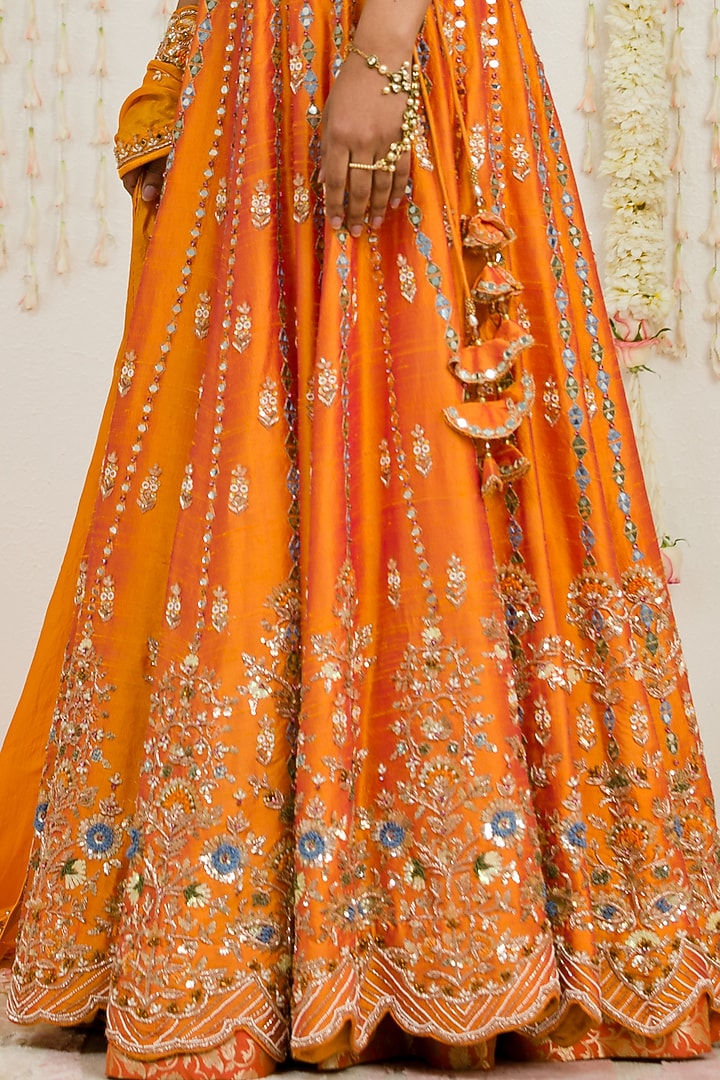 Rust Orange Embroidered Bridal Lehenga Set by Sanya Gulati at Pernia's Pop Up Shop