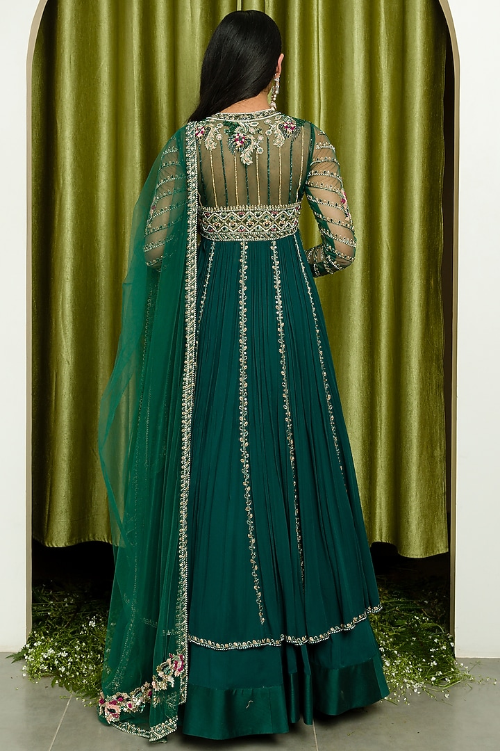 Teal Green Embroidered Jacket Set by Sanya Gulati at Pernia's Pop Up Shop