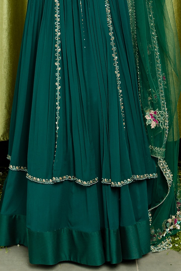 Teal Green Embroidered Jacket Set by Sanya Gulati at Pernia's Pop Up Shop
