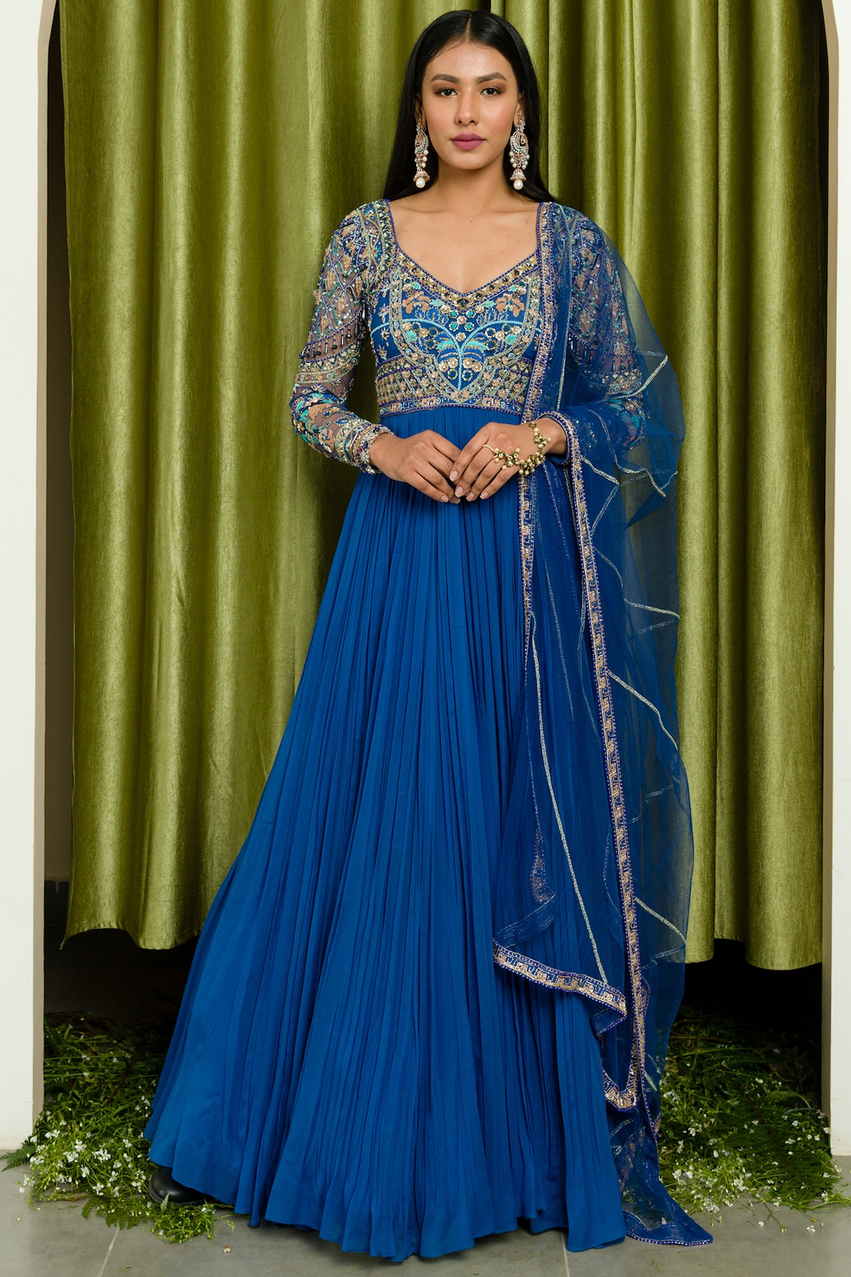 Ink Blue Embroidered Wedding Anarkali Set by Sanya Gulati at Pernia's Pop  Up Shop